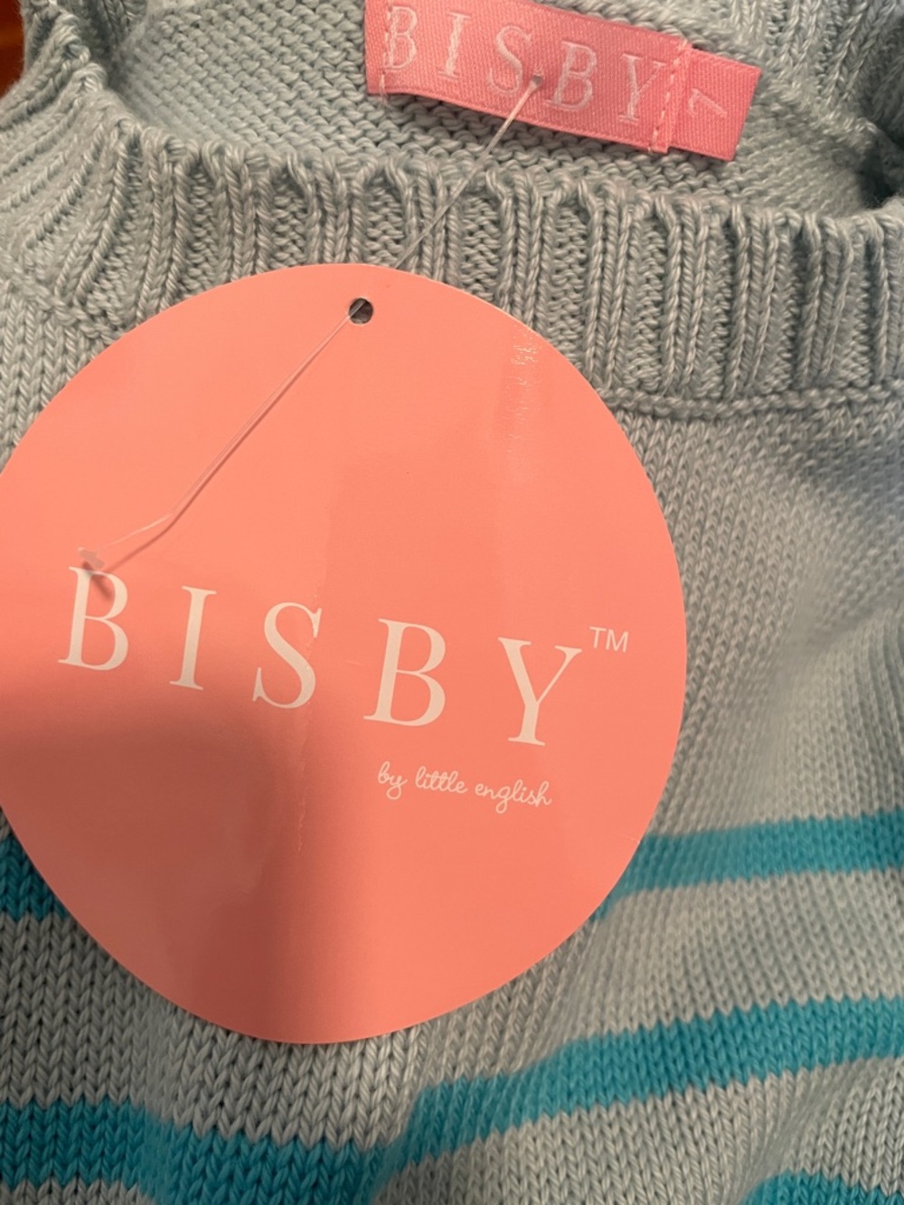New Bisby Girls Stripe Cotton Sweater size 7 in Aqua - Picture 5 of 6